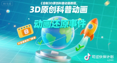 自制3D原创科普动画教程，动画还原事件，抖音最新热门赛道，可过伙伴计划-网创资源站