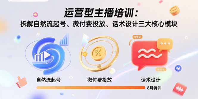 运营型主播培训：拆解自然流起号、微付费投放、话术设计三大核心模块-8月-网创资源站