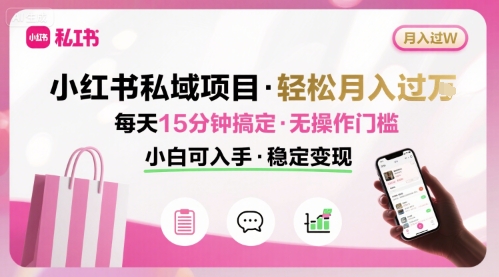 小红书私域项目 月入过W非常轻松 每天15分钟即可搞定，无任何操作门槛，小白可入手-网创资源站