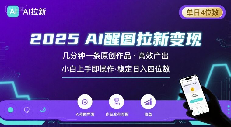 2025最强AI醒图拉新，几分钟一条原创作品，单日收入4位数，小白也能上手操作-网创资源站
