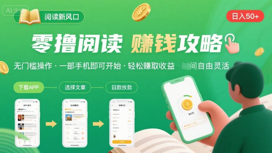零撸阅读新风口，无门槛轻松挣，一部手机，日入 50-3张【揭秘】-网创资源站