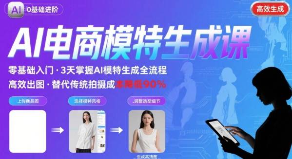 AI模特进阶课程，0基础高效生成逼真电商模特图-网创资源站