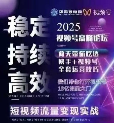 坏男孩电商视频号7月1号线下课，视频号短引、精细化模型打法，三频共振，无人，快手全站精细化运营-网创资源站