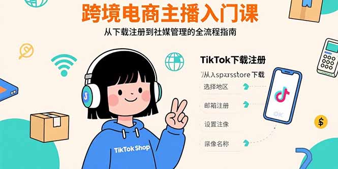 跨境电商主播入门课，TikTok下载注册，支付工具配置，社媒账号管理全流程-网创资源站