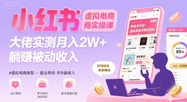 小红书虚拟电商，大佬实测月入2W+，实现被动收入-网创资源站