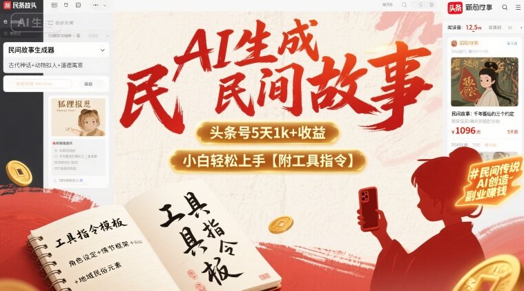 AI生成民间故事，头条号5天1k+，小白轻松上手【附工具指令】-网创资源站