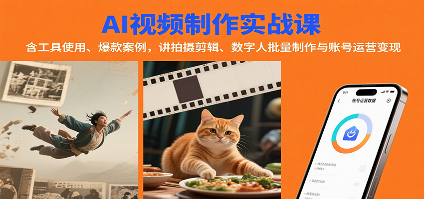 AI视频制作实战：含工具使用、爆款案例，讲拍摄剪辑、数字人批量制作与账号运营变现-网创资源站