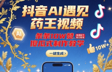 抖音AI遇见药王视频，条条10W赞，快速起千粉万粉号，傻瓜式制作教学-网创资源站