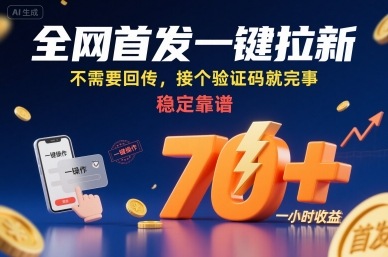 全网首发一键拉新项目，不需要回传，接个验证码就完事，稳定靠谱，一小时收益70+【揭秘】-网创资源站