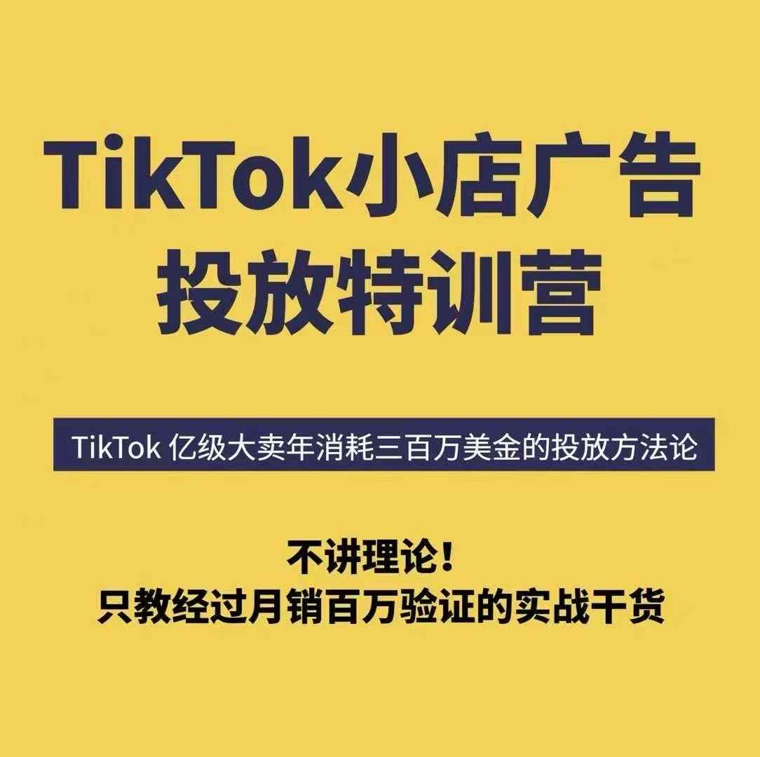 TikTok小店广告投放特训营，6天破局计划专治各种“投不动”，教你经过月销百万验证的实战干货-网创资源站