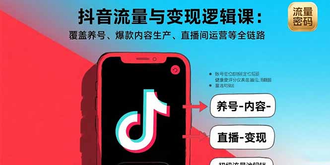 抖音流量与变现逻辑课：覆盖养号、爆款内容生产、直播间运营等全链路-网创资源站