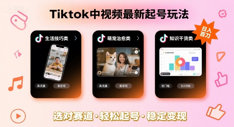 Tiktok中视频最新起号玩法，想要日入百刀，做好这几个赛道就可以了-网创资源站