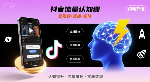 抖音流量认知课，短视频+直播+私域，认知提升，闪电开悟-网创资源站