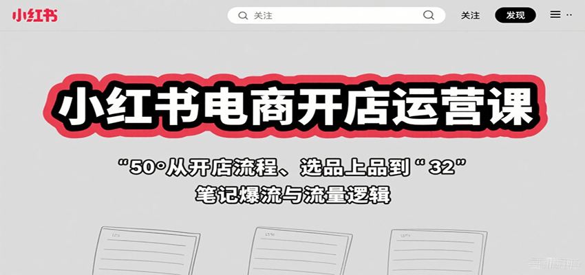 小红书电商开店运营课：从开店流程、选品上品到笔记爆流与流量逻辑-网创资源站