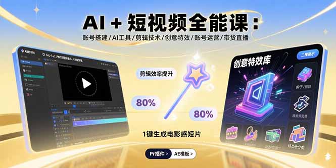 AI+短视频全能课：账号搭建/AI工具/剪辑技术/创意特效/账号运营/带货直播-网创资源站