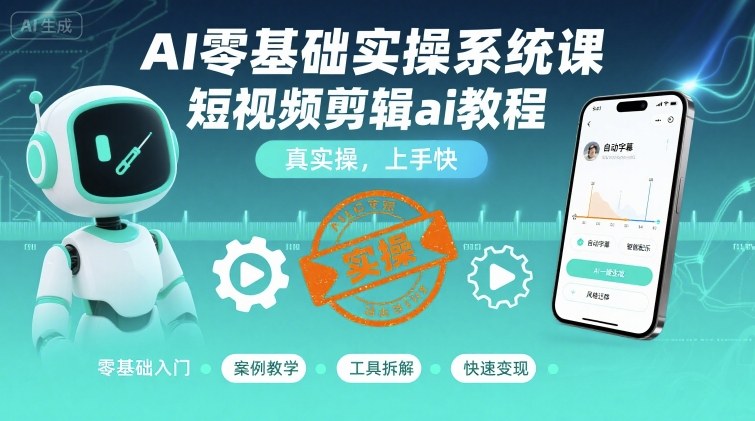 AI零基础实操系统课，短视频剪辑ai教程，真实操，上手快-网创资源站