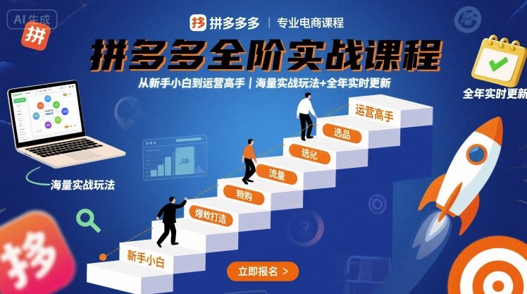 拼多多全阶实战课程，从新手小白到运营高手，海量实战玩法+全年实时更新【2025年9月更新】-网创资源站