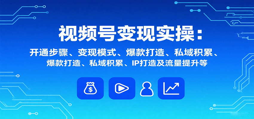 视频号变现实操，含开通步骤、变现模式、爆款打造、私域积累、IP打造及流量提升等-网创资源站