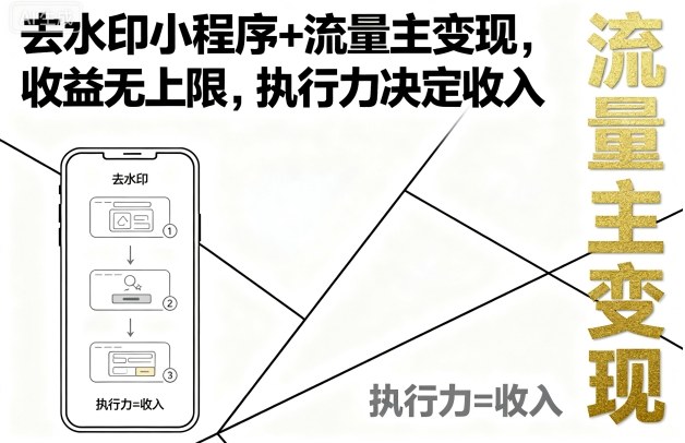 去水印小程序+流量主变现，收益无上限，执行力决定收入-网创资源站