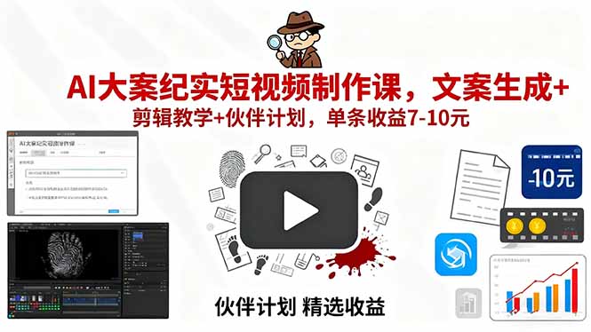 AI大案纪实短视频制作课，文案生成+剪辑教学+伙伴计划，单条收益7-10元-网创资源站