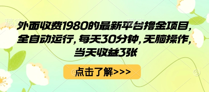 外面收费1980的最新平台撸金项目，全自动运行，每天30分钟，无脑操作，当天收益3张【揭秘】-网创资源站