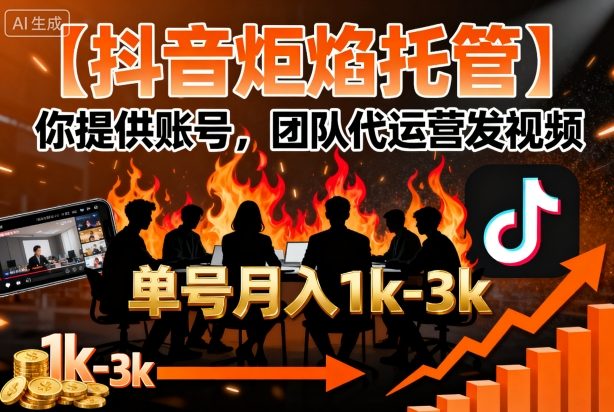 【抖音炬焰托管】你提供账号，团队代运营发视频，单号月入1k+【揭秘】-网创资源站