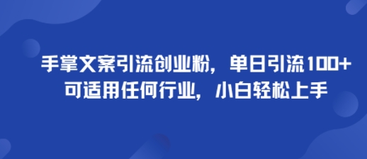手掌文案引流创业粉，单日引流100+，可适用任何行业，小白轻松上手-网创资源站