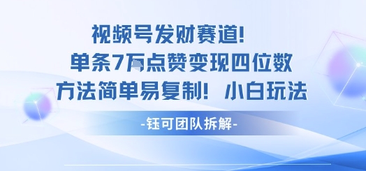 视频号发财赛道单条7W点赞变现四位数方法简单易复制小白玩法-网创资源站