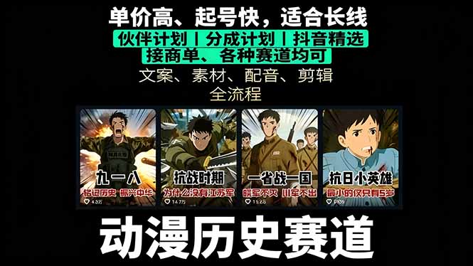 历史动漫赛道撸分成：起号、文案、素材、配音、剪辑，单视频收益破万-网创资源站
