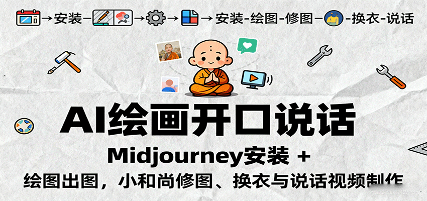 AI绘画开口说话，Midjourney安装 + 绘图出图，小和尚修图、换衣与说话视频制作-网创资源站