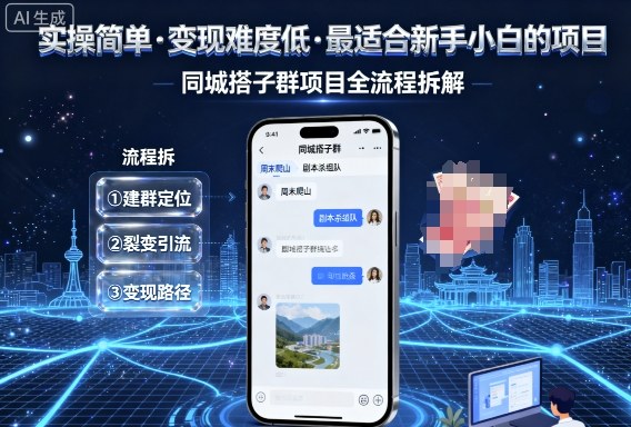 实操简单，变现难度低，最适合新手小白做的项目，每天轻松收入3张，同城搭子群项目全流程拆解-网创资源站