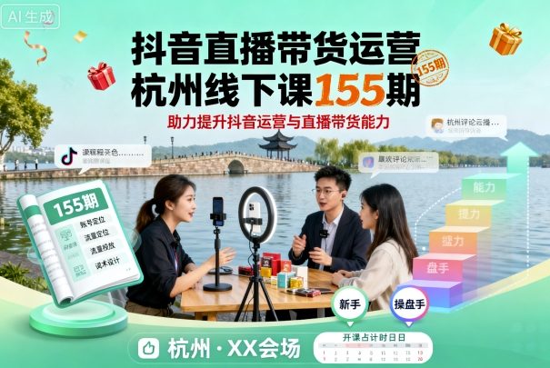 抖音直播带货运营杭州线下课155期，助力提升抖音运营与直播带货能力-网创资源站