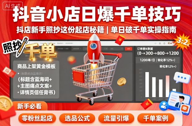 抖音小店日爆千单技巧，抖店新手照抄这份起店秘籍，单日破千单-网创资源站