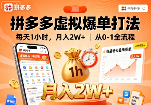 拼多多虚拟爆单打法，每天1小时，月入2W+，从0-1全流程-网创资源站