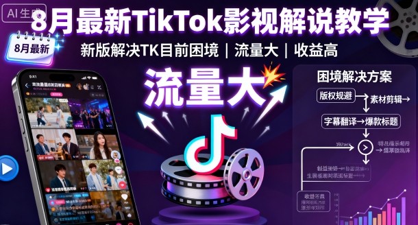 8月最新TikTok影视解说教学，新版解决TK目前困境，流量大，收益高-网创资源站
