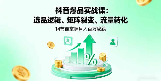 抖音爆品实战课：选品逻辑、矩阵裂变、流量转化，14节课掌握月入百万秘籍-网创资源站