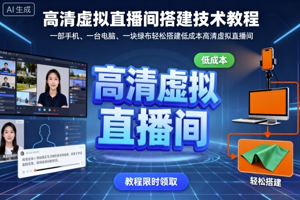高清虚拟直播间搭建技术教程，一部手机、一台电脑、一块绿布轻松搭建低成本高清虚拟直播间-网创资源站