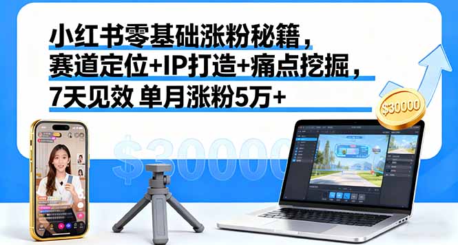 小红书零基础涨粉秘籍，赛道定位+IP打造+痛点挖掘，7天见效 单月涨粉5万+-网创资源站