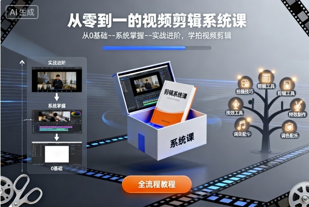 从零到一的视频剪辑系统课，从0基础–系统掌握–实战进阶，学拍视频剪辑-网创资源站