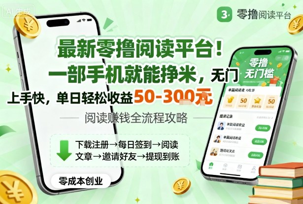 最新零撸阅读平台！一部手机就能挣米，无门槛上手快，单日轻松收益50-3张【揭秘】-网创资源站
