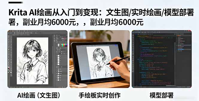 Krita AI绘画从入门到变现：文生图/实时绘画/模型部署，副业月均6000元-网创资源站