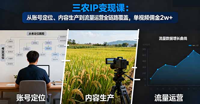 三农IP变现课：从账号定位、内容生产到流量运营全链路覆盖，单视频佣金2w+-网创资源站