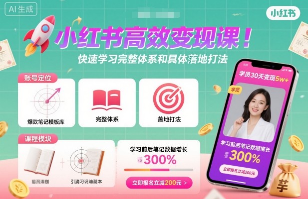 小红书高效变现课，快速学习小红书完整体系和具体落地打法-网创资源站