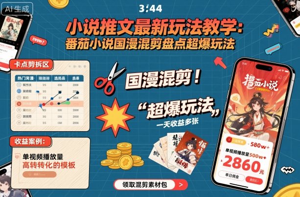 小说推文最新玩法教学，番茄小说国漫混剪盘点超爆玩法，全程干货，一天收益多张-网创资源站