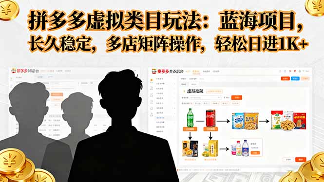 拼多多虚拟类目玩法，蓝海项目，长久稳定，多店矩阵操作，轻松日进1K+-网创资源站