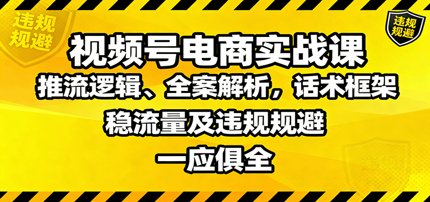 视频号电商实战课：推流逻辑、全案解析，话术框架，稳流量及违规规避等-网创资源站