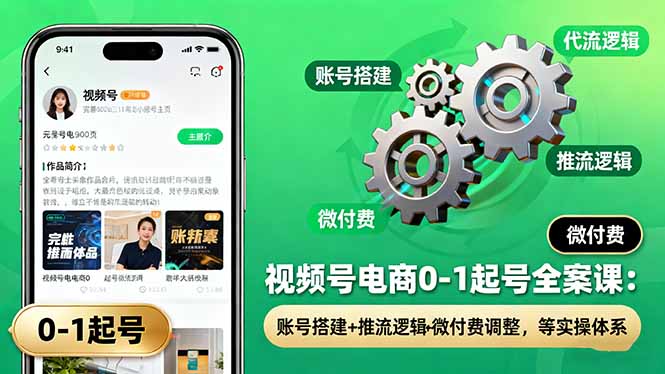 视频号电商0-1起号全案课：账号搭建+推流逻辑+微付费调整，等实操体系-网创资源站