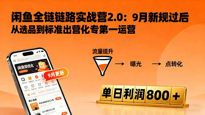 闲鱼变现课3.0：掌握链接优化、流量提升、商业变现，单日利润800+-网创资源站