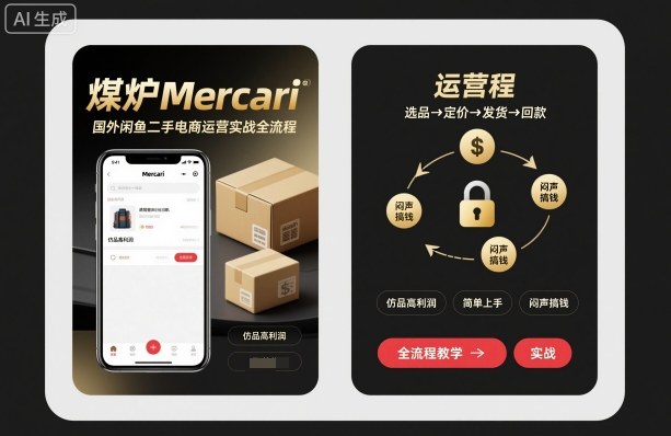 煤炉Mercari国外闲鱼二手电商运营实战全流程，仿品高利润，简单上手，闷声搞钱-网创资源站