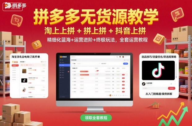 拼多多无货源教学，淘上拼+拼上拼+抖上拼，精细化蓝海+运营进阶+终极玩法，全套运营教程-网创资源站